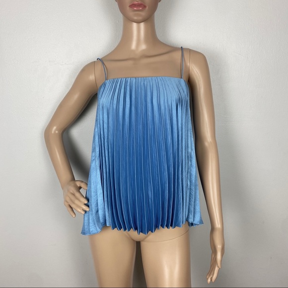 NEW VINCE BLUE PLEATED SATIN CAMISOLE TOP - Picture 2 of 7